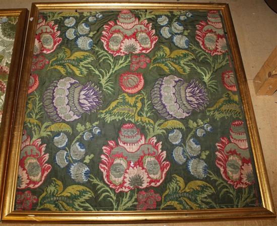 2 framed panels of 1860s silk Jacquard samples